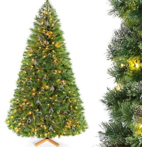 Clevich Árbol de Navidad Artificial, Abeto Nordmann Premium 210 cm, Ramas Densas y Realistas, Arbol de Navidad con Soporte de Madera, 300 Luces Blancas Cálidas, 600 Puntas, Fácil Montaje, Verde