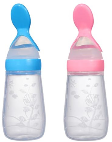 ibasenice 2er Set Nahrungsspender Flaschen 125ml Fütterungsbehälter Für Brei Und Reis Ergonomisches Design Pink Und Ideale Squeeze Fütterung Für Babys