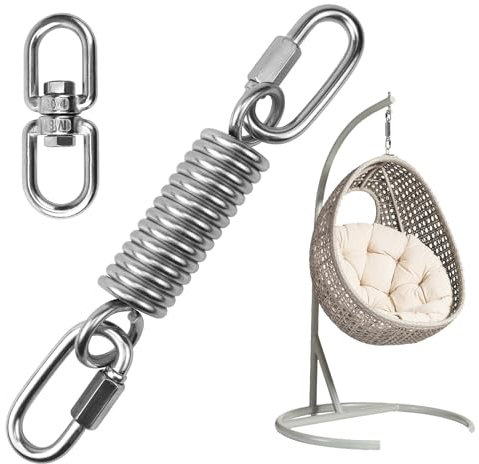 BHHTBB Muelle oscilante para sillón colgante, columpio, suspensión hasta 250 kg, muelle de hamaca para cuna de plumas, acero inoxidable 304 con eslabón giratorio de 360°, 2 mosquetones para sacos de