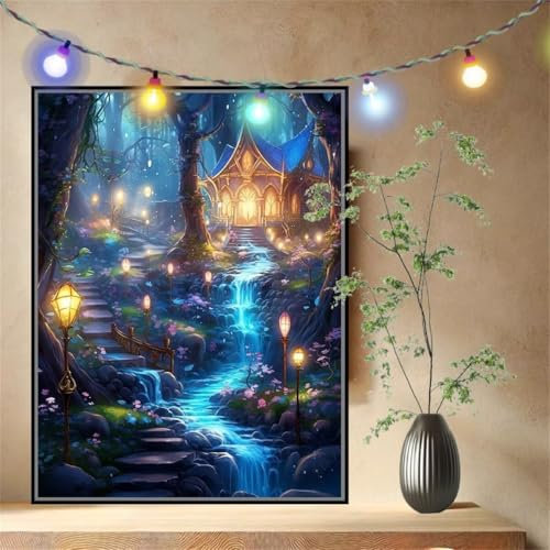 Malen nach Zahlen Erwachsene Waldlandschaft,Paint by Numbers Knitterfreie Leinwand Kit für Anfänger,DIY Basteln Acrylfarbe Handgemalt Ölgemälde Kit für Wand Dekoration Weihnachten Geschenk 80x107cm