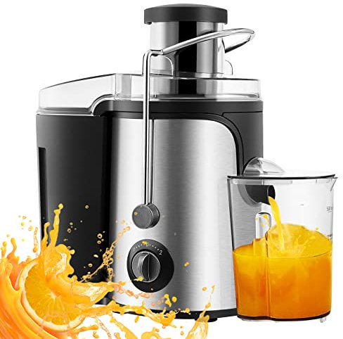 Exprimidor centrífugo, extractor de jugo eléctrico de acero inoxidable para frutas y verduras enteras, modo de velocidad dual fácil de limpiar,