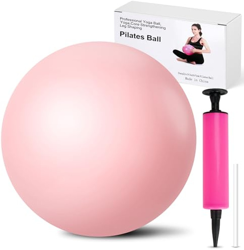 DxnuZro 9 Inch Pink Pilates Ball, Exercise Stability Yoga Ball Small Exercise Ball with Air Pump for Core Workout, Balance Training, Home Gym, Office, Physical Therapy Anti-Burst PVC