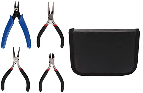 Set di pinze da 4 pezzi con sacchetto di immagazzinaggio, pinze a punta tonda, pinze a punta dell'ago, strumenti professionali per fare gioielli, manico ergonomico