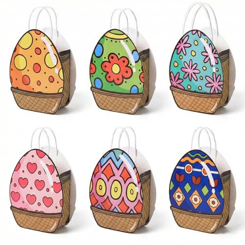 6 Stück Geschenktüten Ostern, Bunte Ostereier Taschen zum Befüllen, Ostertüten Papier mit Henkel, Osternest Tragetaschen, Kreative Osterverpackungen, Papiertüten Ostern, Ostergeschenk Partyzubehör