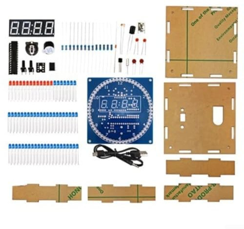 Kit orologio LED rotante fai da te, DS1302, modulo display digitale elettronico a quattro posizioni con temperatura, controllo della luce per scheda di apprendimento 51 SCM (rosso)