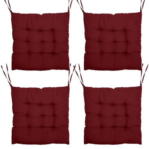 Tutamaz Set med 4 stolkuddar, bekväm sittdyna 40 x 40 x 3 cm, golvkudde, stoldyna för inomhus och utomhus för matsal, vardagsrum, studierum, (R-röd)