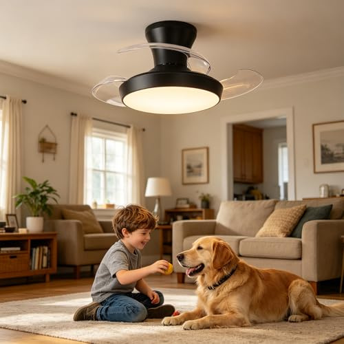 Maxled, Light is Led! Takfläkt Med Belysning 20W LED 3CCT 6500K/4500K/3500K 1750LM Dimbar 10%-100% 6 Hastigheter Timer Tyst Takfläkt för Vardagsrum Och Sovrum Svart