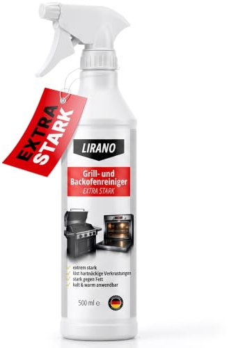 LIRANO - Grillreiniger & Backofenreiniger Konzentrat – 500 ml - Entfernt Fett, Rauchharz, Ruß und Verkrustungen – Geeignet für Gasgrill, Grillrost, Edelstahl und Gusseisen – Made in Germany