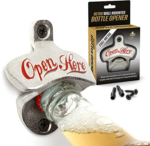 CKB LTD IGGI - Retro Wall Mounted Beer Bottle Opener - Silver Vintage Heavy Duty Cast Iron - Home Indoors Or Outdoors Bar