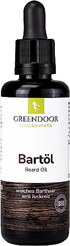 GREENDOOR Bio Bartöl 50ml, Premium Bartpflegeöl, Glasflasche mit Pipette, Bio Jojobaöl Bio Sesamöl Bio Macadamianussöl, 100% natürliche vegane Naturkosmetik