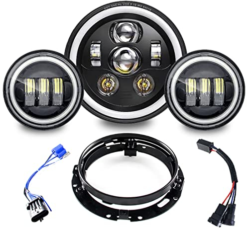 SKUNTUGUANG 7 Zoll Schwarz Harley Daymaker LED Scheinwerfer + 2X 4-1/2 Nebelscheinwerfer Passing Lampen für Harley Davidson Road King Motorrad (1 Satz)