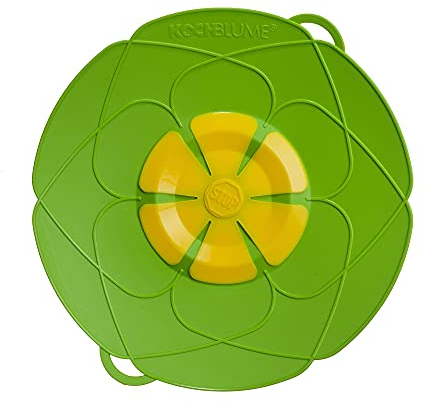 Kochblume das Original, Silikon Überkochschutz für Töpfe und Pfannen, Mikrowellen-Deckel, Spritzschutz und Dampfgar-Aufsatz | (Limette, L | Topfgröße 14-24cm)