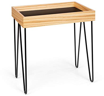 Besoa Little Lyon - Tavolino da Caffè, Dimensioni: 52x56x33,5cm (LxAxP), Vassoio Rimovibile: Melammina/MDF con Impiallacciatura in Quercia, Telaio: Acciaio Inox, Carico max.: 50kg, Nero/Quercia