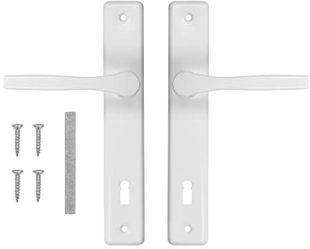 ADGO Set di maniglie per porta per la chiave di blocco Buntbart 72 Sinistra Destra Alluminio Acciaio zincato A Maniglia per serratura stretta su piastra lunga verniciata (bianco)