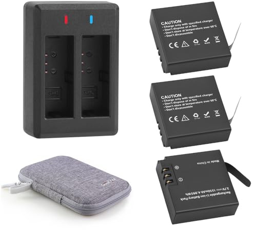 GeeKam 3 x 1350mAh Akku & Ladegerät für AKASO Brave 7LE(Nicht für Brave 7) | Kompatibel mit Rollei 6s Plus/8s Plus/9s Plus/10s Plus/11s Plus, WOLFANG GA400 / GA420 / GA460, XTU S3/S6, Surfola SF630
