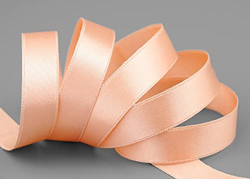 finemark 25 m x 15 mm Satinband HELL APRICOT (034) doppelseitiges Schleifenband aus Satin ohne Draht weich und glänzend Geschenkband Deko Band Double face Dekoband Dekorieren Basteln
