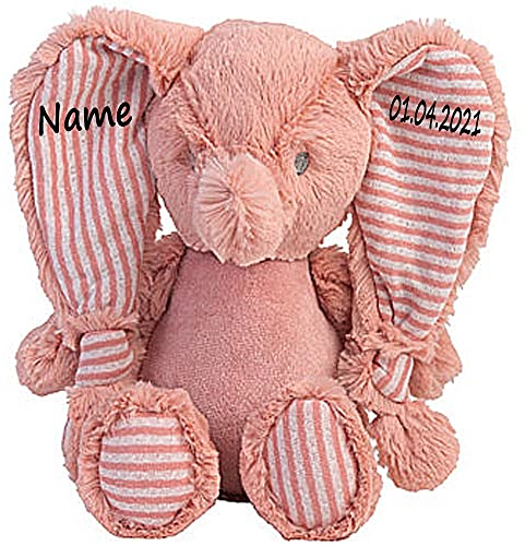 Stofftier Elefant Geschenk mit Namen und Geburtsdatum personalisiert Altrosa 34 cm