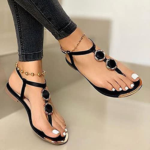 Syfinee T Strap Sandals for Women Dressy Flat Gladiator Sandals Open Toe Casual Summer Boho Sandal Beach Roman Shoes