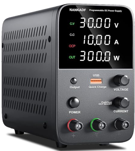 DC power supply (0-30V,0-10A) adjustable, switching power supplies, mini high precision 4-digit display with USB fast charging interface, variable lab bench power supply, output button/encoder knob