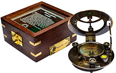 Sailor's Art Vintage Brass Sundial Compass with Wooden Box, Pocket Sundials for Camping, Travelling and Sailors' Adventures, Antique Gift for Him, Home Dcor Item Gift