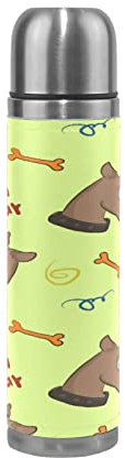 LDIYEU Cartoon Hund Grün Sport Wasserflasche Edelstahl Trinkflasche Thermoflasche Thermoskanne 500 ml Auslaufsichere Flasche Leder Verpackung Sportflasch