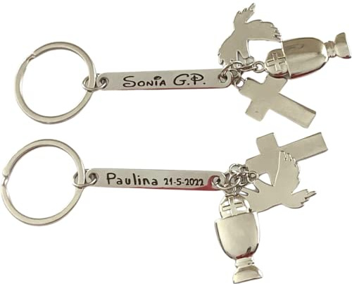 regalo grabado - 10 Llaveros Personalizados de Comunión | Grabado Imborrable, para Regalos Invitados de Comunion | Adornos Metal comunión | unidades