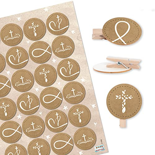 Logbuch-Verlag 24 Holz Klammern mit Motiven Kirche Glaube Religion - Tischdeko Gastgeschenk Taufe Kommunion Konfirmation