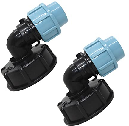 Vokenforu IBC Tank Connector, s60x6 Thread Tank Adapter, Water Butt, Plastic Garden Hose Adapter Fittings Tools (Elbow 20mm)