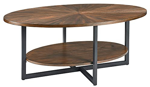 MODERION Ovaler Wohnzimmertisch, Couchtisch, Kaffetisch,Doppelschicht, Freizeittisch aus Massivholz, Minimalistischer natürlicher Stil, 110 x 66 x 45.5 cm (Braun)