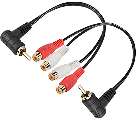 PNGKNYOCN RCA Y Splitter Cable, 2 Pack 90 Degree RCA 1 Male to 2 Female Stereo Audio Adapter Cable, 25CM