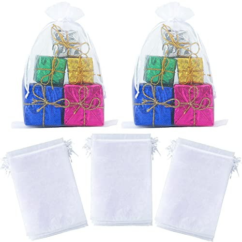 JijAcraft Bolsas de Organza Blancas, 17x23cm, 50 Unidades Con Cordón para Regalos de Boda, Dulces y Joyas
