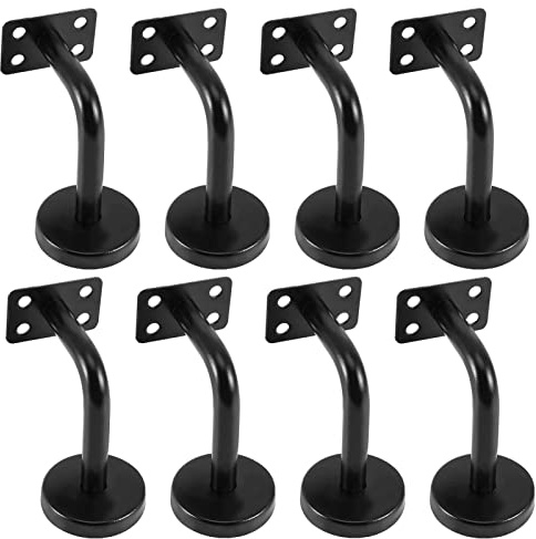 KMERCE Supports de Main-Courante d'Escalier, Supports de Rampe d'Escalier en Acier Inoxydable, 60x80 mm, pour Rampes d'Escalier, Appui ou Balustrade Intérieure et Extérieure (8, Noir+Joint plat)