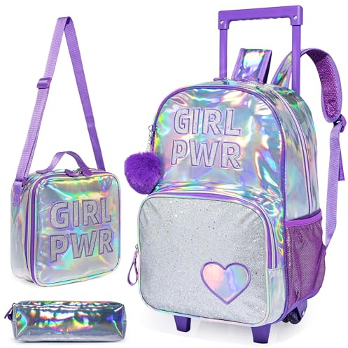 HTgroce Lila Kinder Trolley Rucksack mit Rollen Rolling Schultasche für Mädchen Schüler Kindergepäck Reisegepäck Kindertrolley Reisekoffer