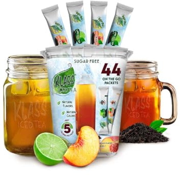 Klass Eistee-Getränkemischung, zuckerfrei, Pfirsich- und Limetten-Schwarztee für unterwegs! (44 Puderstäbchen), 5 Kalorien pro Packung