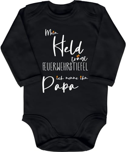 Blauer-Storch Babybody mit Druck Baby Body Mein Held trägt Feuerwehrstiefel ich nenne ihn Papa Feuerwehr Geschenk für Kleinkind Langarm Bio Baumwolle