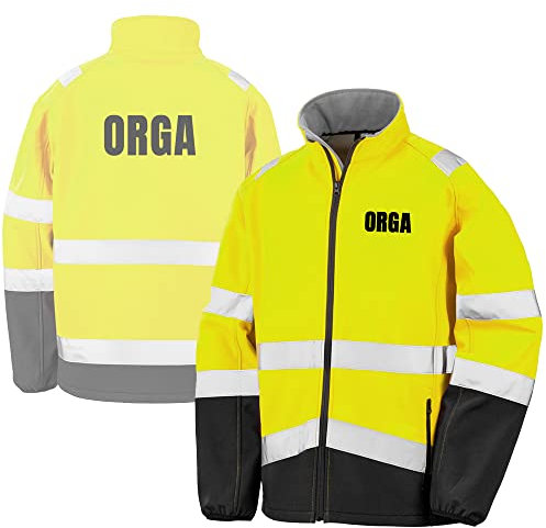 Fassbender-Druck WARNWESTEN - ORGA Sicherheitsjacke GELB aus Softshell - Gelb Warnjacke nach EN ISO 20471 zertifiziert - Unisex und hochwertigem Reflektorstreifen (Gr. M)