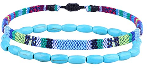 Handcess Boho Fußkettchen Damen Perlen Fussketten Elastische Perlen Fußkettchen Geflochtener Fußschmuck für Damen und Mädchen (Blau)