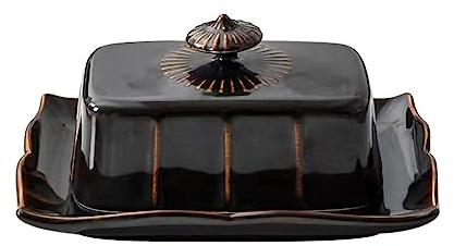 WAIT FLY Vintage Ceramic Butter Dish with Lid for Kitchen Countertop, Home Decorative-Black-1 PCS