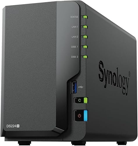 Synology DS224+ 2-Bay Diskstation NAS (Intel Celeron J4125 4-Core 2.0 GHz 2GB DDR4 RAM 2xRJ-45 1GbE LAN-Port) 12TB Bundle mit 2X 6TB Synology Plus-Serie HDDs (HAT3300-6T)