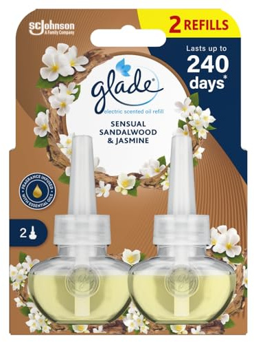 Glade Plug in Air Freshener Refill, Electric Scented Oil Room Air Freshener, Sandalwood & Jasmine, Duo Pack (2 x 20ml)