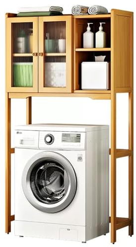 WPPTNSFY Waschmaschinenregal aus Bambus Toilettenregal mit 2-stöckige Lagerregal Badregal mit Schrank, WC Überbauschrank, Platzsparendes für Toiletten, Waschmaschinen, Schränke Holz/Braun