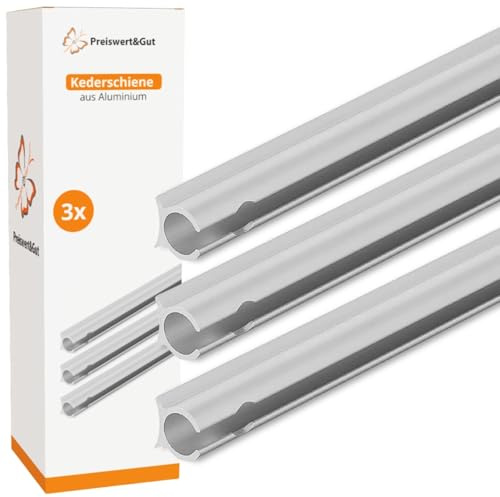 3STK Kederschiene 1,2Meter Alu silber 90 Grad Kederleiste Durchmesser 9mm | Für Markise, Vorzelt und Sonnensegel am Wohnwagen, mit Schrauben und Bohrlöcher