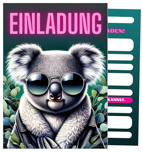HIDEBLOOM Koala Einladungskarten Kindergeburtstag Mädchen - 12 Stück - DIN A6 (10,5 cm x 14,8 cm) - Einladung Geburtstag - Geburtstagseinladungen Koala