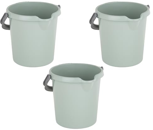 (Set of 3) High Grade 5L Litre Silver Sage Plastic Bucket With Spout Easy-Grip Handle & Litre Scale Multipurpose Water Bucket Storage Bucket Beach Bucket For Cleaning Gardening Kitchen Food Storage