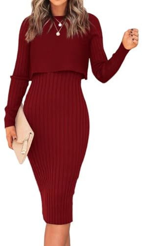 LACOZY Women's Knitted Jumpers for Women 2 Piece Outfits Sets Casual Ribbed Knit Crop Tops Tank Bodycon Midi Dress Burgundy XL