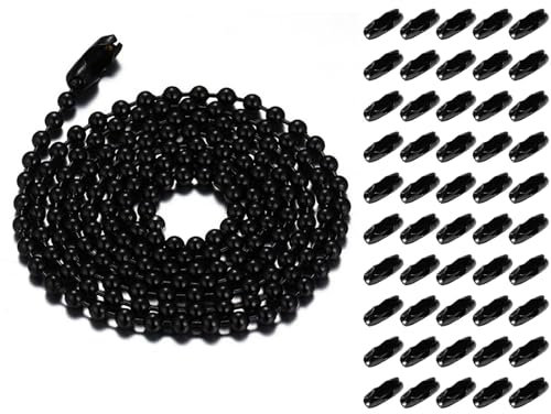 10m Ball Bead Chain 3.2mm Beads Chain Metal Beaded Pull Chain Extension Roller Blind Chain with Connectors for DIY Jewelry Making, Black