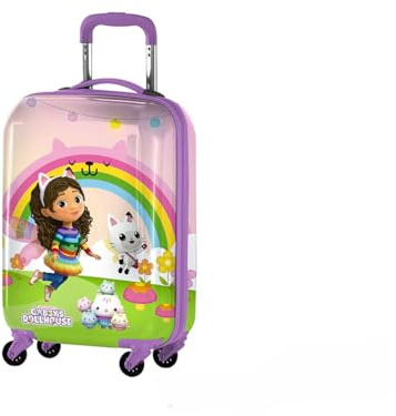 Trolley Rigido Gabby´s Dollhouse Valigia da Viaggio per Bambini, Borsa da Viaggio Resistente in ABS con Manico Regolabile e 4 Ruote Multidirezionali,31 L,34.5x20x51 cm, Multicolor
