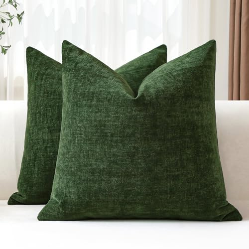 JOTOM 2er Set Chenille Kissenbezüge, Dekorative Weich Einfarbig Wurf Kissenbezug Moderne Kissenhüllen Sofakissen Dekokissen Zierkissenbezug für Wohnzimmer Schlafzimmer Deko (60x60cm, Grün)