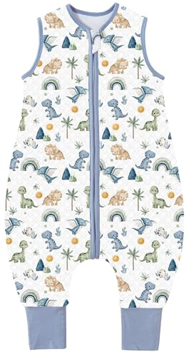 Chilsuessy Baby Schlafsack mit Füßen 1.5 Tog Kinder Ganzjahres Schlafsack 100% Baumwolle Baby Schlafsack mit Beinen für Jungen und Mädchen, 1.5 Tog/Dinosaurier, 100cm/Baby Höhe 105-120cm