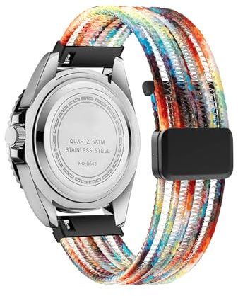 KUWAI Sports Uhrenarmband Kompatibel mit 20MM 22MM Armband, Elastisch Nylon Verstellbares Magnetisch Armbänder Atmungsaktiv Ausgehöhlt Ersatzband für 20MM 22MM Armband für Damen Herren (1,20MM)